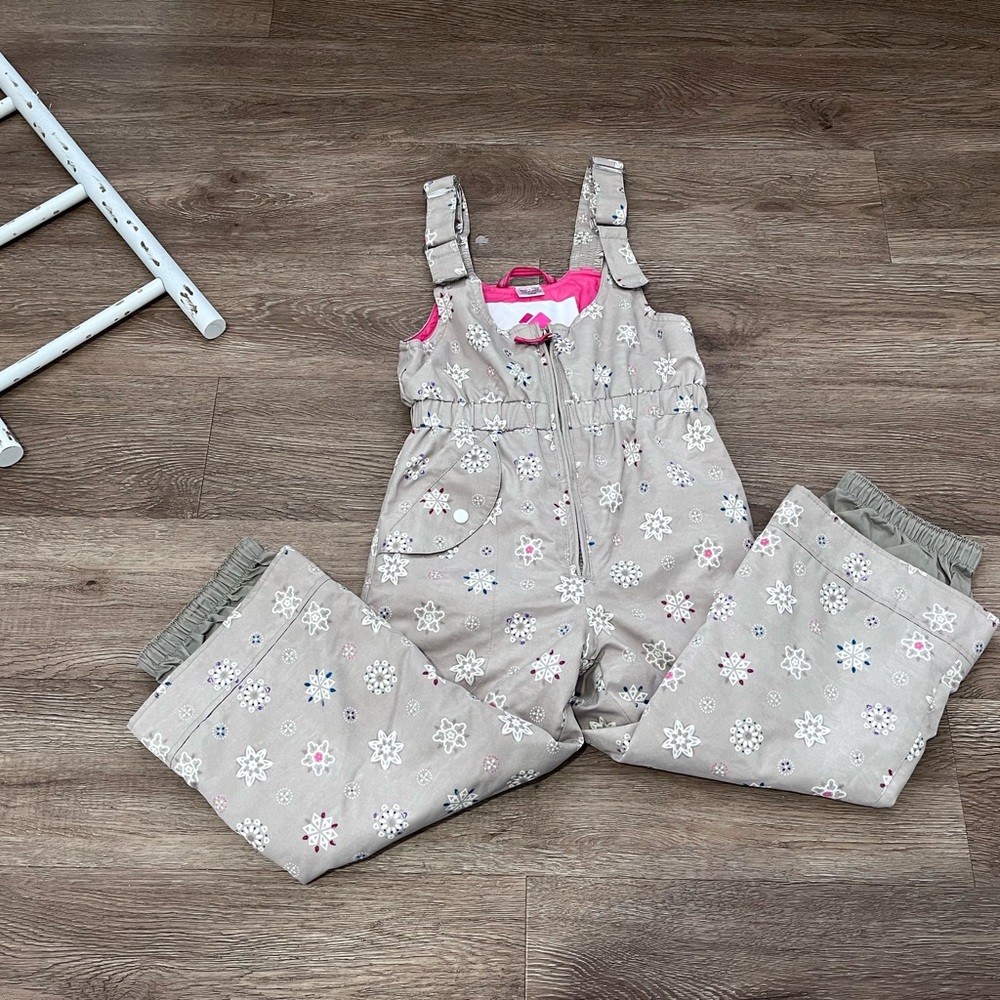 Obermeyer Girls 4 I Grow Ski Bibs Overalls Floral Gray/White